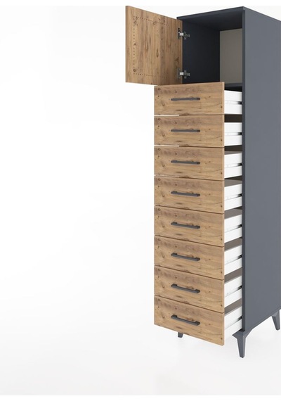 Hyperion Dolap Tek Raflı 8 Çekmeceli Tek Kapaklı 44x44x182 An... Antrasit