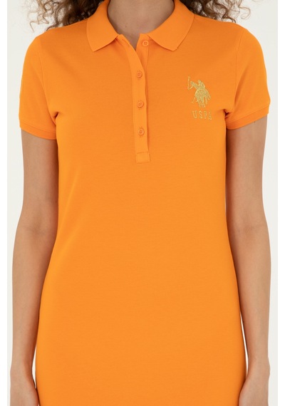 U.S. Polo Assn. Kadın Turuncu Polo Yaka Mini Boy Örme Elbise 50280069-VR051