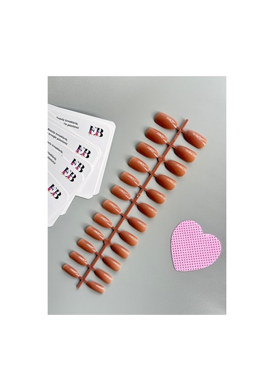 24 Adet Renkli Balerin Takma Tırnak Orta Uzun 309 Bronz Rengi