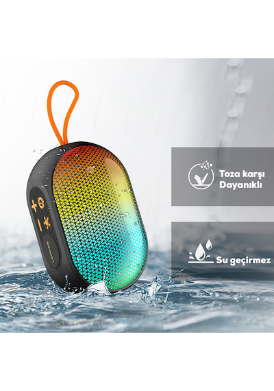 Lenyes S212 Su Geçirmez Rgb Işıklı Askılı Taşınabilir Kablosuz Bluetooth Hoparlör V5.3 Siyah