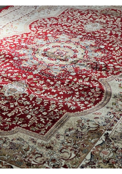 Asaryün Halı Ipek H3528 Bordo İpeksi Geleneksel Renkli Göbekli Klasik Desen Salon Halısı Modern Renkli