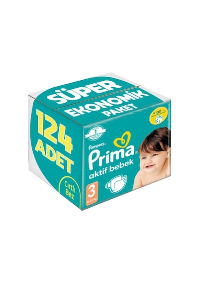 Prima Bebek Bezi Beden:3 6-10kg Midi 124 Adet Süper Ekonomik Pk 3 Numara 2'li