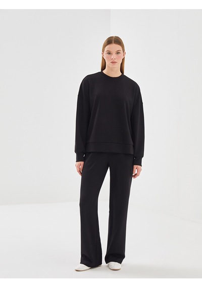 Lcw Vision Siyah Bisiklet Yaka Oversize Kadın Sweatshirt