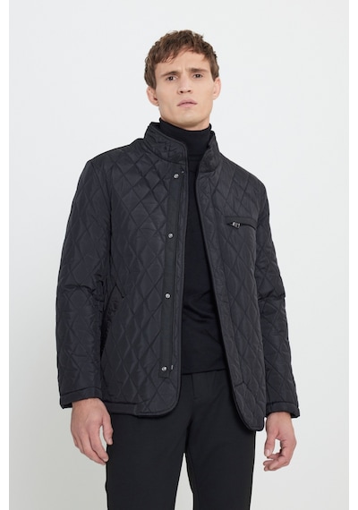 AC&Co / Altınyıldız Classics Erkek Sıyah Standart Fit Normal Kesim Dik Yaka Desenli Overcoat Siyah