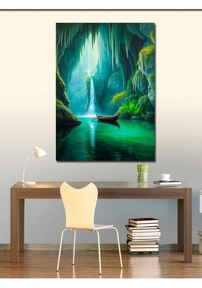 Kanvas Tablo Gizemli Şelale Ve Orman 100cmx140cm