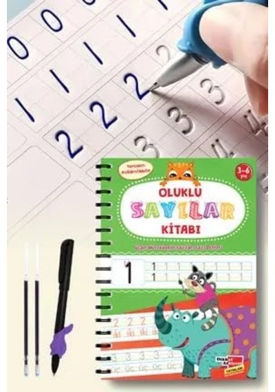 Oluklu Alfabe Ve Sayılar Yazı Defteri Seti, 3-6 Yaş, Kabartmalı Çizgili, Kalemli, 2 Defter Çok Renkli