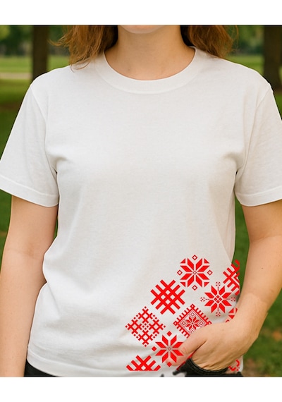 Etnik Desenler Baskılı T-shirt Beyaz