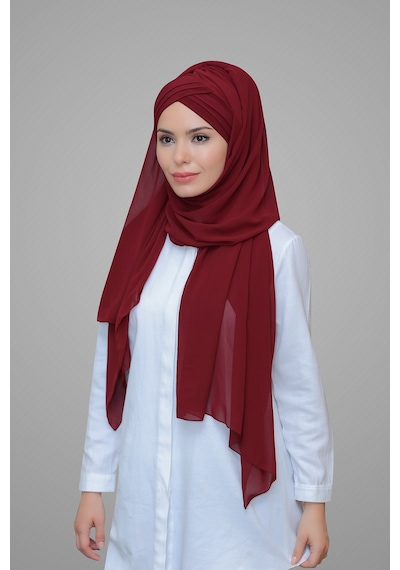 Hürrem Bone Bordo Pratik Hazır Geçmeli Bone Şal Şifon Kendinden Boneli Üç Ban