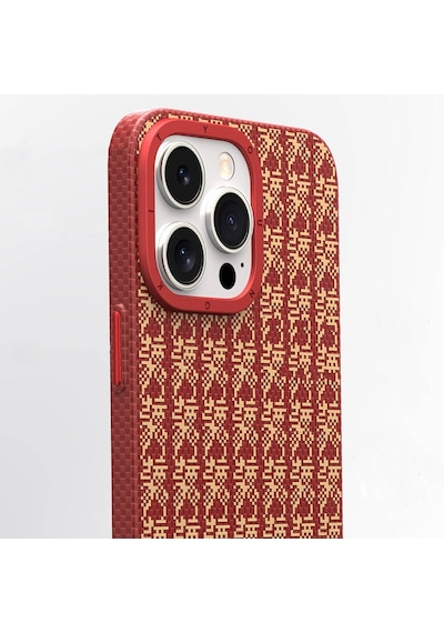 Apple Uyumlu iPhone 14 Pro Max Kılıf Magsafe Kevlar 1500d Youngkit Auspicious Loong Serisi Kırmızı