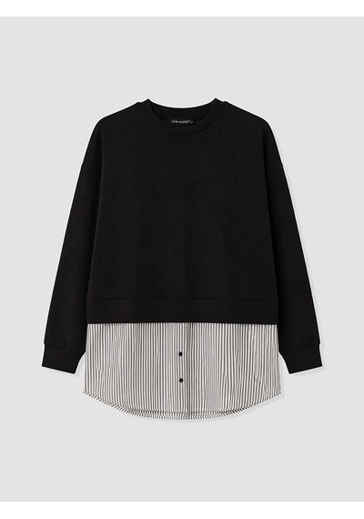 Lcw Modest Siyah Soft Touch Çizgili Kadın Sweatshirt Tunik