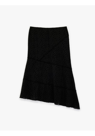 Koton Slim Fit Asimetrik Kesim Puantiyeli Midi Etek Siyah 6sak10205ek