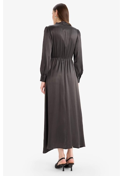 DeFacto Regular Fit Fiyonk Yaka Saten Uzun Kollu Midi Elbise F0819AX25SPBN339