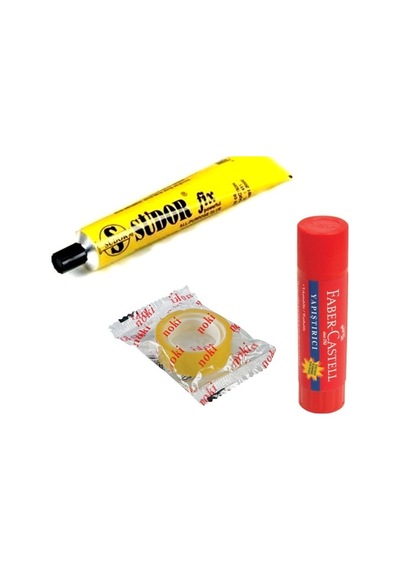 Faber Stick Yapıştırıcı 10gr , Noki Bant 12x10, Sıvı Yapıştırıcı 19gr - 3 Parça