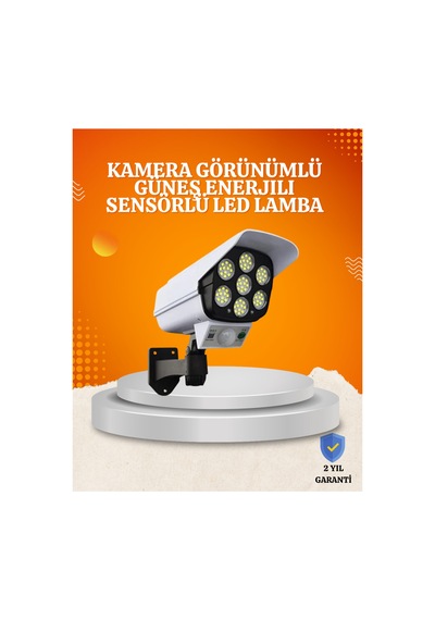 Solar Şarjlı Hareket Sensörlü Led Dış Mekan Lambası Kamera Tasarımlı Güvenlik Işığı Mercan-çok Renkli