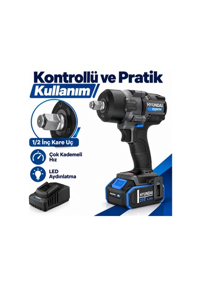 Hyundai Iw20x-700 20v Kömürsüz Darbeli Somun Sıkma Seti 700nm 4ah Akü Ve Şarj Dahil