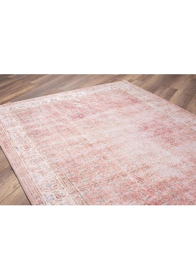 Solgun Yanık Turuncu Ve Pudra Eskitme Vintage Halı - Al185ou Pudra Pembe