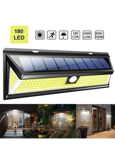 Kenly 180 Led Solar Güneş Enerjili Duvar Lambası Hareket Sensörlü Uzaktan Kumandalı 3 Modlu Ip65 Dış Mekan Aydınlatma Siyah