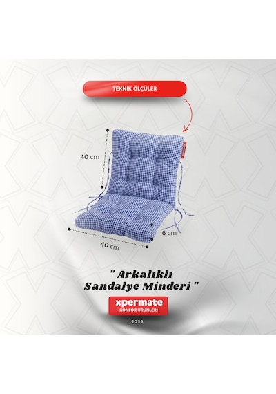 Pötikare Arkalıklı Sandalye Minderi Bağcıklı Mutfak Balkon Bahçe Minderi Mavi