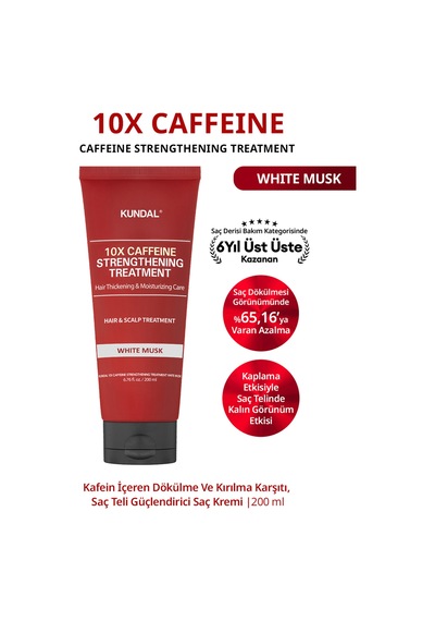 Kafeinli Dökülme & Kırılma Karşıtı Saç Kremi Kundal 10x Caffeine Strengthening Treatment White Musk