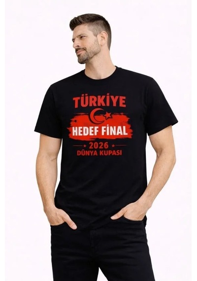 Yake Store Erkek Türkiye Baskılı Tişört Ay Yıldız 2026 Dünya Kupası Taraftar Forma T-shirt - Siyah - Siyah