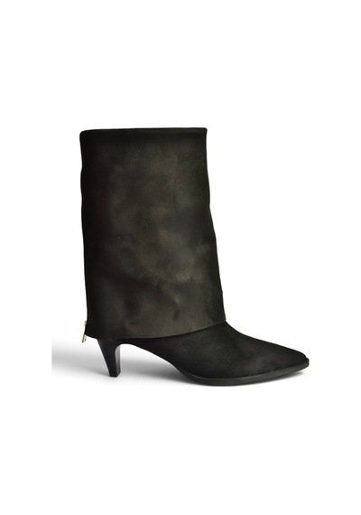 Fox Shoes Z820484202 Siyah Süet Kalın Topuklu Foldover Bot