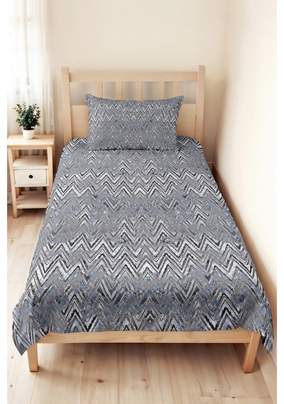Mavi Gri Geometrik Genç Odası Tek Kişilik Pike Takımı-modern Zigzag 160x220 Cm Kapitone Yatak Örtüsü Haki
