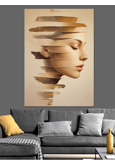 Katmanlı Yüz Soyut Sanat Dekoratif Kanvas - Mdf Ahşap Tablo