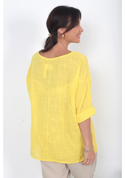 By Saygı Kadın İtalyan Coton Oversize Bluz Sarı By Saygı Kadın İtalyan Coton Oversize Bluz Sarı