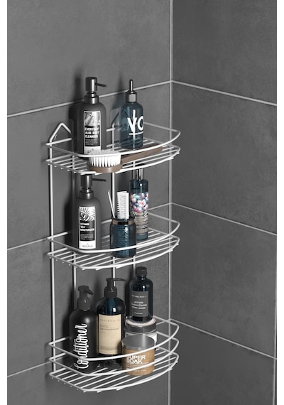 Teknotel Banyo Düzenleyici Şampuanlık Sabunluk 3 Katlı Yapışkanlı Banyo Duş Rafı Beyaz St009 Beyaz