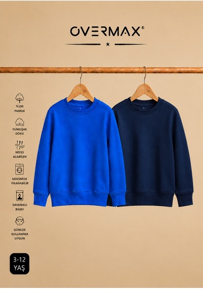 Overmax 2 Li Kapüşonsuz Sweatshirt Seti Çocuk Unisex - 3-12 Yaş Saks Mavi-lacivert - 920169697 Saks Mavi-lacivert Overmax 2 Li Kapüşonsuz Sweatshirt Seti Çocuk Unisex - 3-12 Yaş Saks Mavi-lacivert - 920169697 Saks Mavi-lacivert