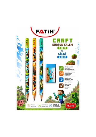 Fatih Mini Craft Kurşun Kalem Seti 3, B Mini Craft Kurşun Kalem 1 Mini Craft Silgi Okul Kırtasiye Seti