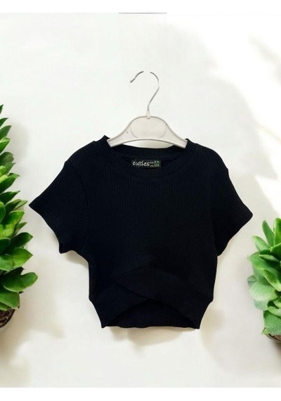 Zekids Kız Çocuk Fitilli Crop-14398 Siyah