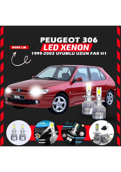 Peugeot 306 1999-2002 Uzun Far Uyumlu Şimşek Etkili Led Xenon Performance Series H1