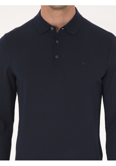Cacharel Lacivert Regular Fit Yün Karışımlı Polo Yaka Basic Triko Kazak