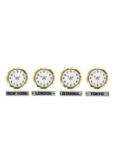 Luxtime Gold Series 36 Cm 4 Lü Tabelalı Dünya Duvar Saati Çok Renkli