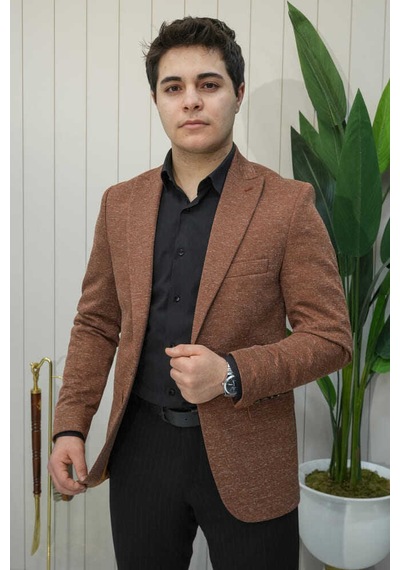 Bys Beystil Sivri Yaka Kırçıllı Açık Kahve Ceket Eylül- Slim Fit A.Kahverengi