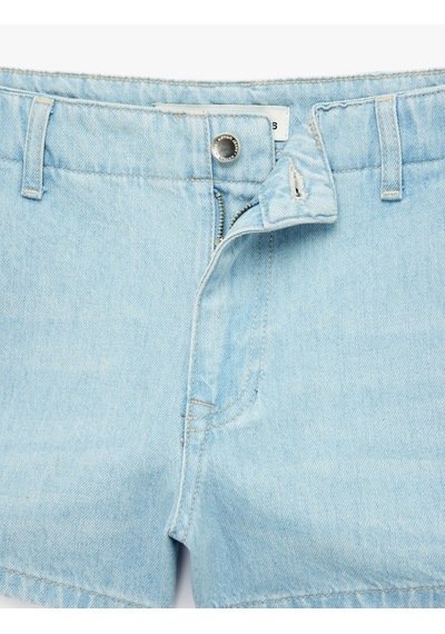 Koton Pamuklu Düşük Bel Chino Cepli Rahat Kalıp Mini Denim Şort Açık İndigo 6sal40286md