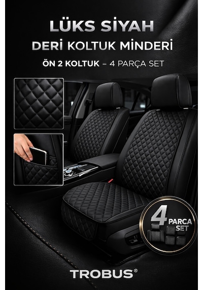 Suni Deri Oto Koltuk Minderi Silinebilir Leke Tutmaz Kapitone 2'li Siyah