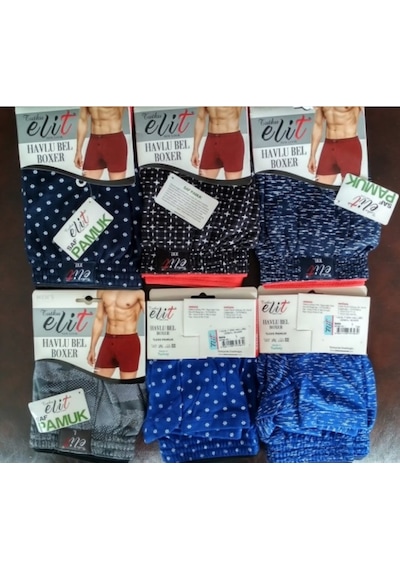 Tutku Elit 1102 Erkek Karışık Desenli Havlu Bel Boxer 6 Adet Çok Renkli