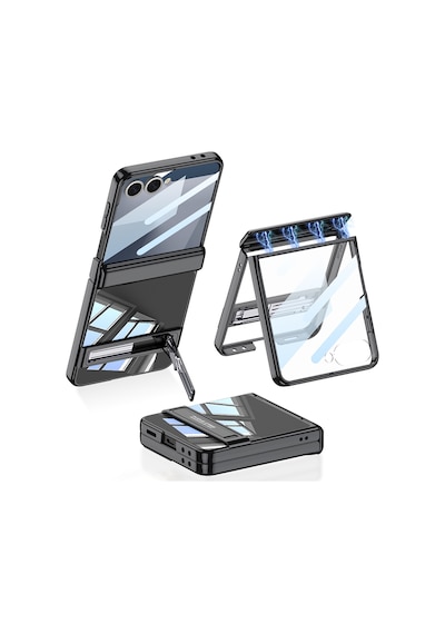 Samsung Galaxy Uyumlu Z Flip 7 Kılıf Kamera Korumalı Şeffaf Tasarımlı  Standlı Kapak Lacivert