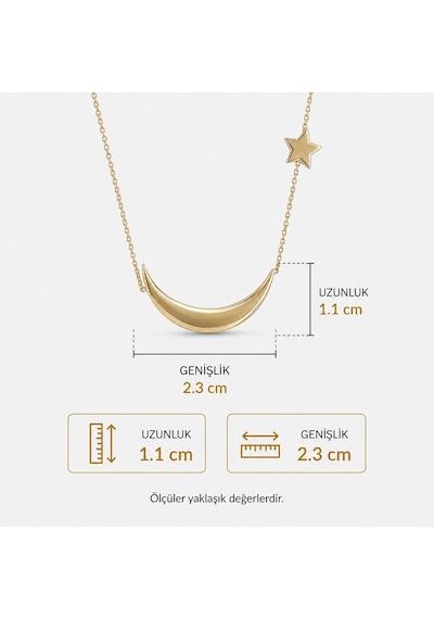 14 Ayar Ay Ve Yıldız Altın Kolye Sarı
