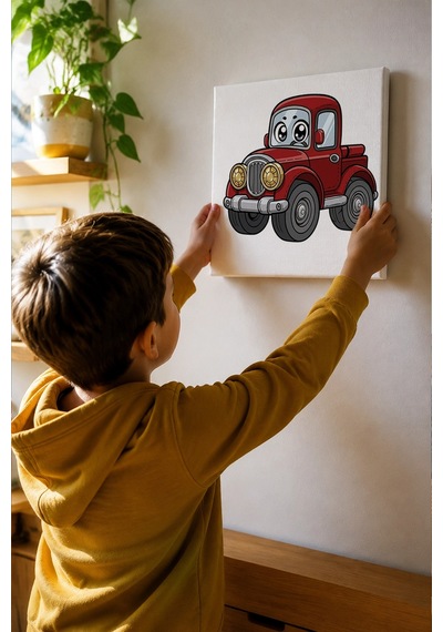 Sevimli Kırmızı Kamyon Boyama Tuvali Şövalesiz Boya Seti 20x20