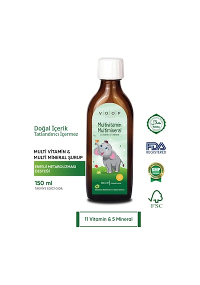 Voop Multivitamin Multimineral Portakal Aromalı Şurup 150 ML
