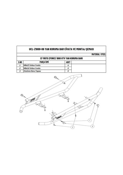 Moto Üçel Cfmoto Z Force 1000 Utv Uyumlu Yan Koruma Barı
