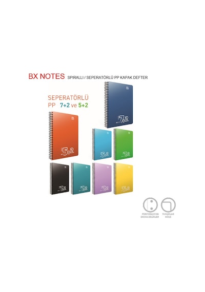 Gıpta Bx Notes Spiralli Seperatörlü Plastik Kapak Defter A4 180 Yp 5+2 5036 Çok Renkli