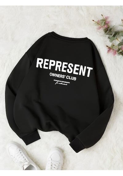Startmore Siyah Unisex Erkek/kadın Renkli Represent Özel Baskılı Oversize Pamuklu Bisiklet Yaka