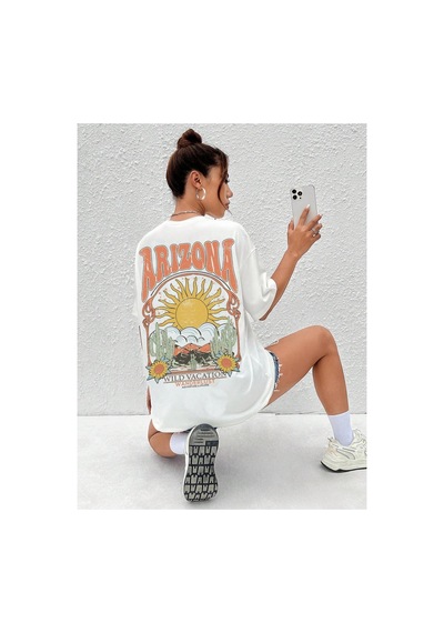Tarzsokak Karikatür Ve Grafik Tasarım Oversize T-shirt Cartoon/letter Serisi Kod859 Beyaz