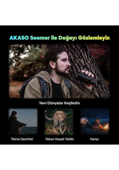 Akaso Seemor-200 4k Tam Renkli Video Kayıt Özellikli Gece Görüş Dürbünü, 3'' Ekran Aı-ısp Teknoloji Siyah