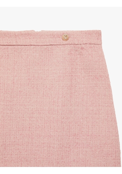 Koton Slim Fit Metal Aksesuarlı Düğmeli Yüksek Bel Tüvit Mini Etek Pembe 7wak70005uw Gül