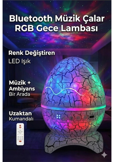 Bluetooth Hoparlörlü Rgb Gece Lambası Dinazor Yumurtası Işıklı, Uzaktan Kumandalı Dekor Lamba Belirtilmemis
